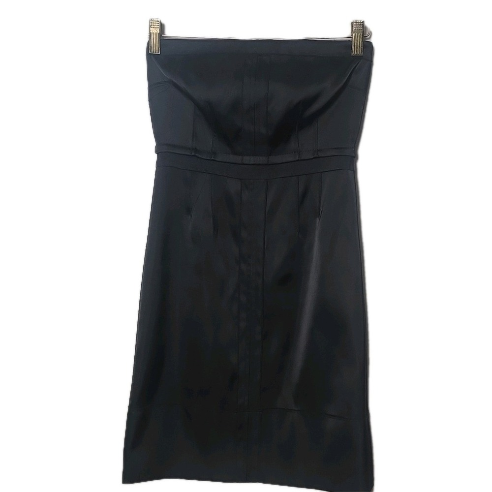 Y2K NWT Juicy Couture Black Sateen Strapless Sheath Knee Dress Sleeveless Size 2